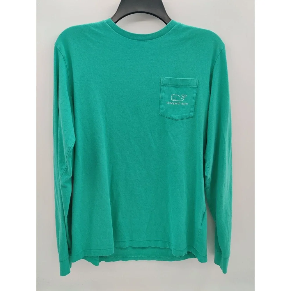 Vineyard Vines Kids XL 18 Green Long Sleeve Whale Graphic Pocket T-Shirt